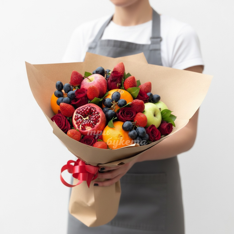 fruktovyj-buket-iz-yablok-i-roz